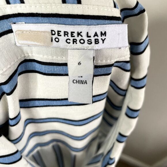 DEREK LAM 10 Crosby Dress Womens 6 Blue Striped Shirtdress Snap Front Cap Sleeve - Picture 14 of 16